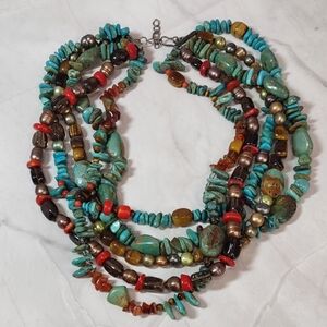 Native American Artisan Crafted 5 Strand Multi Gemstone Necklace